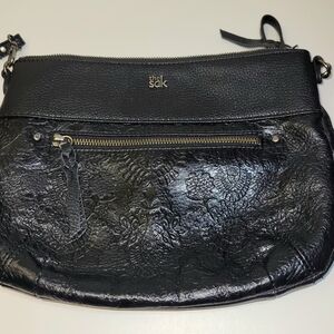 The Sak Oleta Black Embossed Textured Leather Shoulder Bag